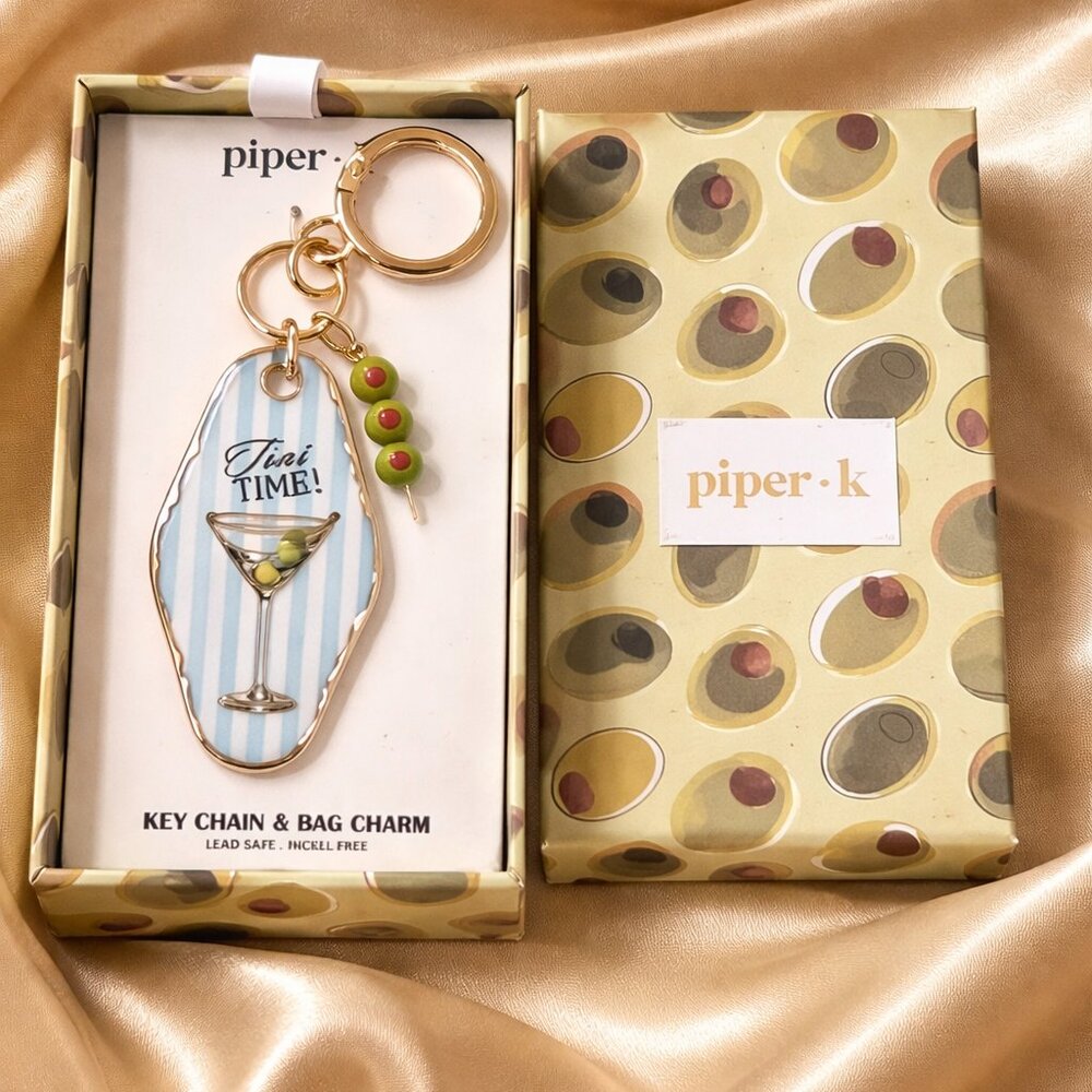 TINI Time Key Chain and Bag Charm - Martini‎ Design with Attached Olives - New